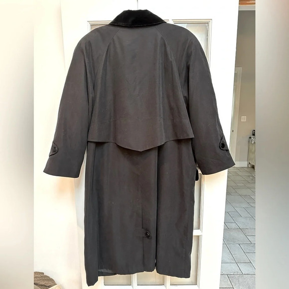 Vintage Anne Klein Black Wool Whimsigoth Velvet Trim Heavy Trench Coat Size 18W - Picture 4 of 9